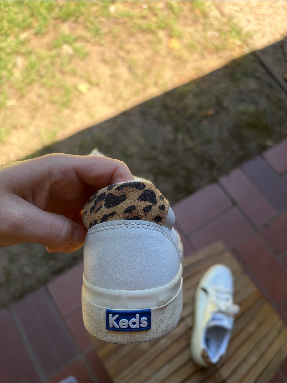 Keds White Leather Sneakers with Leopard Heel and Black Side Accent - Picture 7 of 9